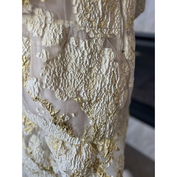 Anthropologie THML Gold White Puff Sleeve  Dress NEW Large SHOWER Wedding - Picture 6 of 16